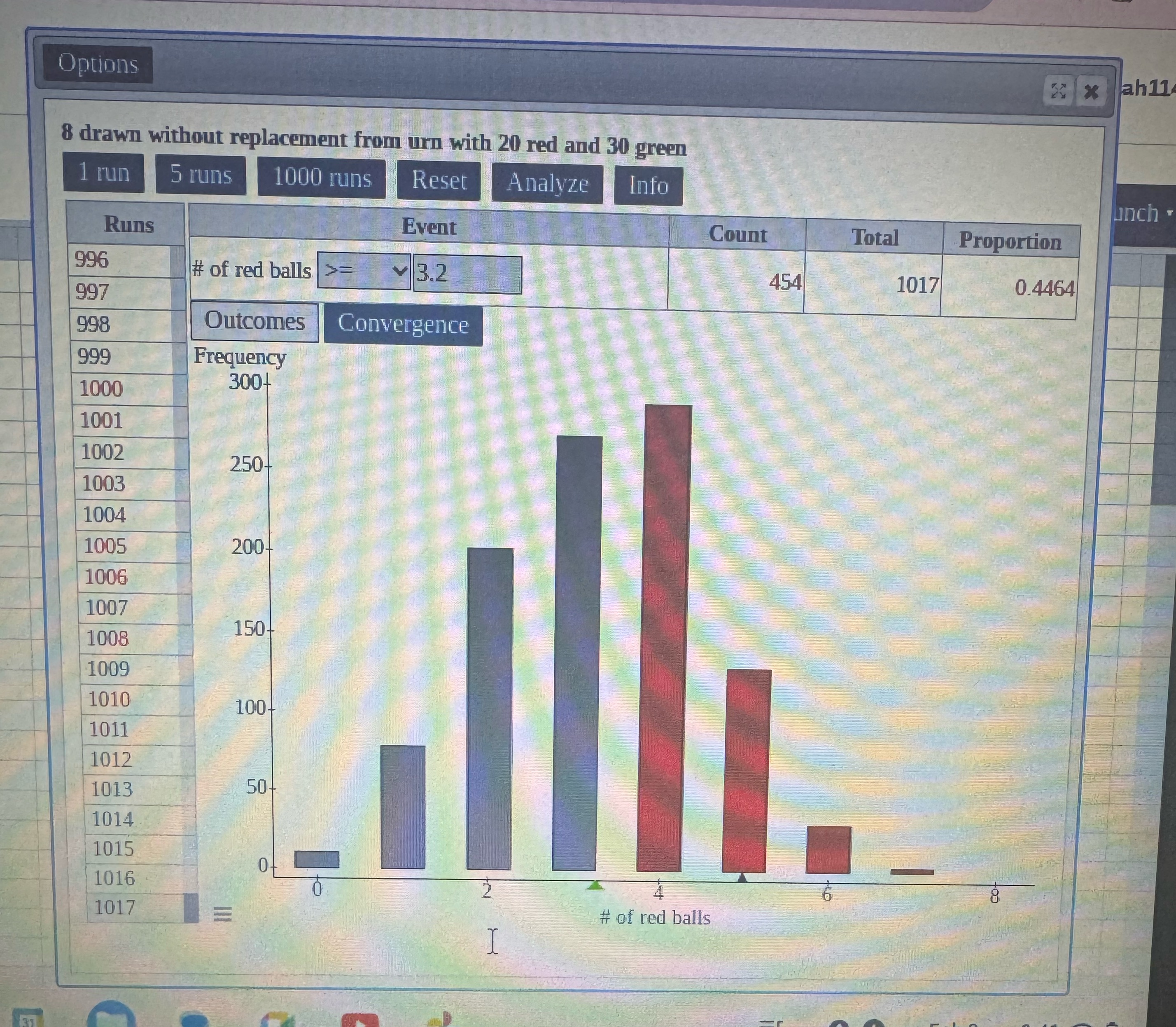 Options 8 drawn without replacement from urn with 20 red and 30