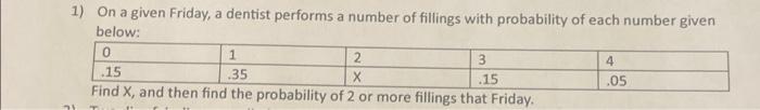 1) On a given Friday, a dentist performs a number of fillings