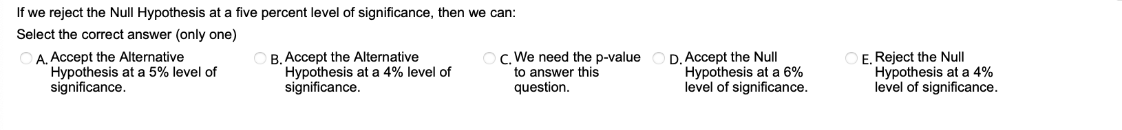 If we reject the Null Hypothesis at a five percent level of