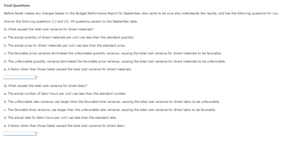 Final Questions Before Sarah makes any changes based on the Budget Performance