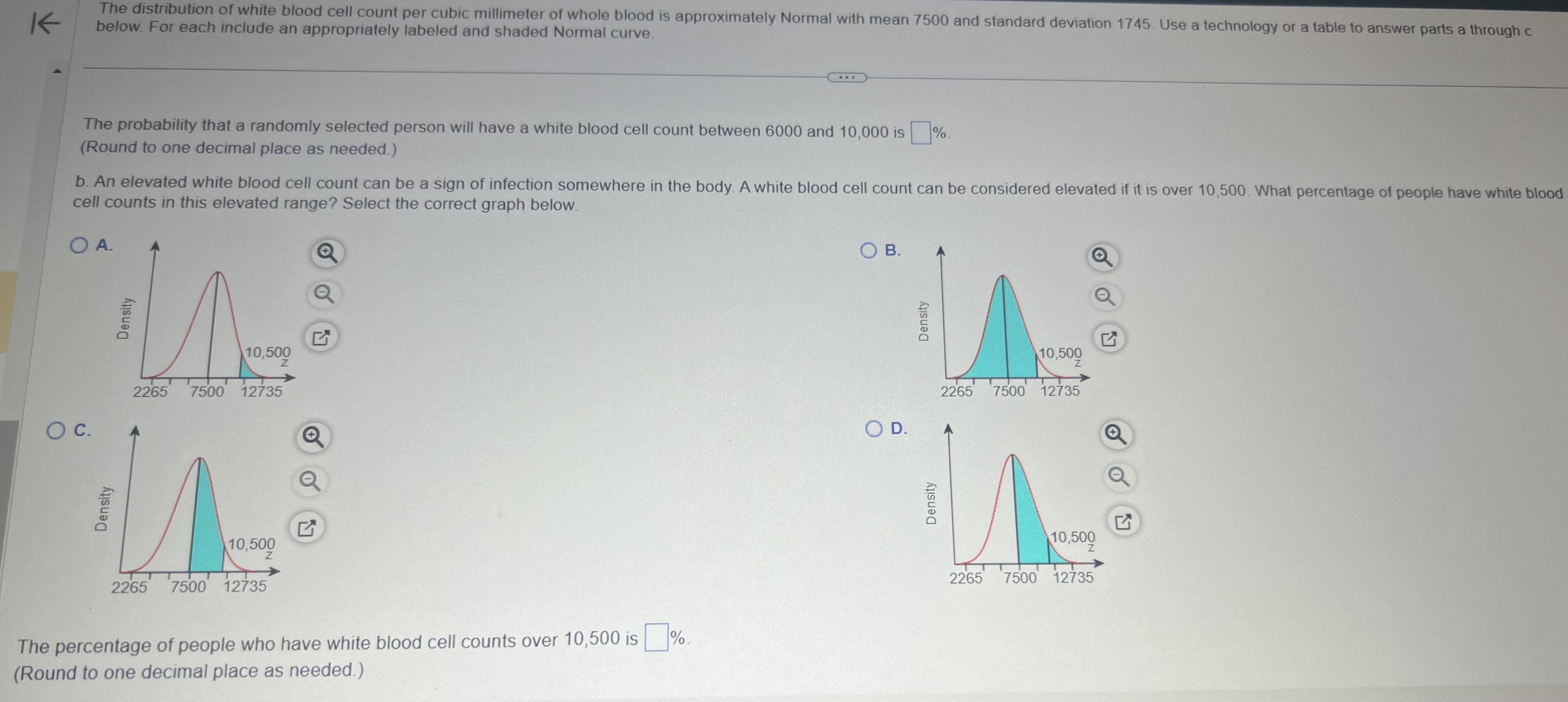 who have white blood cell counts over 10,500 is %. (Round to