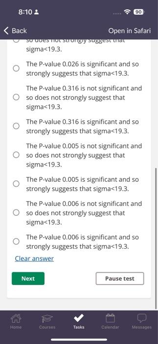 sample size n=5 yields a sample standard deviation 14.578. Calculate the P-value