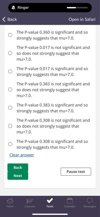 is not significant and so does not strongly suggest that mu>7.0. The