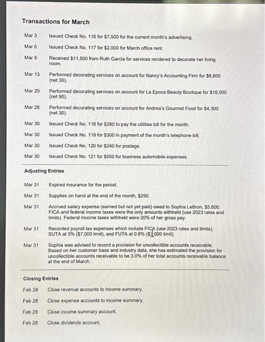 Transactions for March Mar 3 Mar 6 Mar 8 Mar 13 Mar