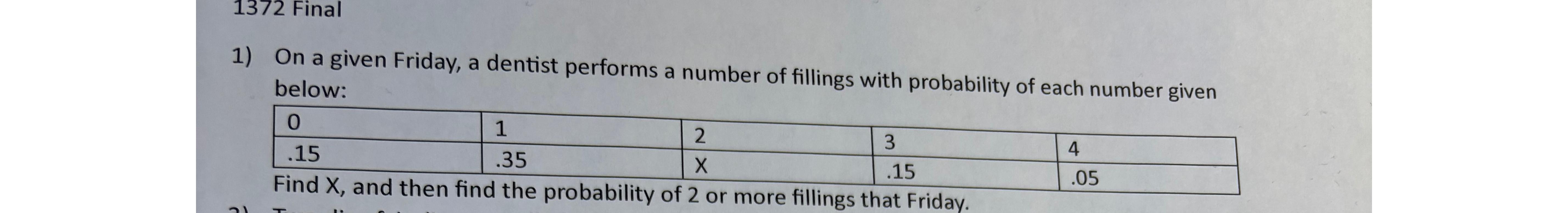 1372 Final 1) On a given Friday, a dentist performs a number