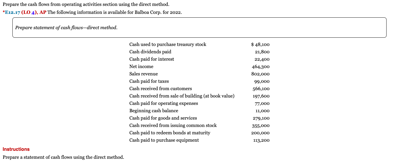 Prepare the cash flows from operating activities section using the direct method.