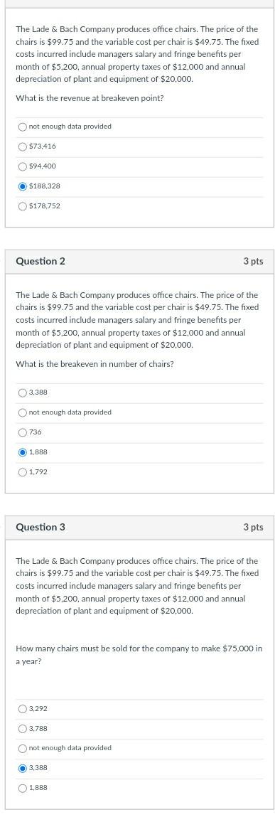 The Lade & Bach Company produces office chairs. The price of the