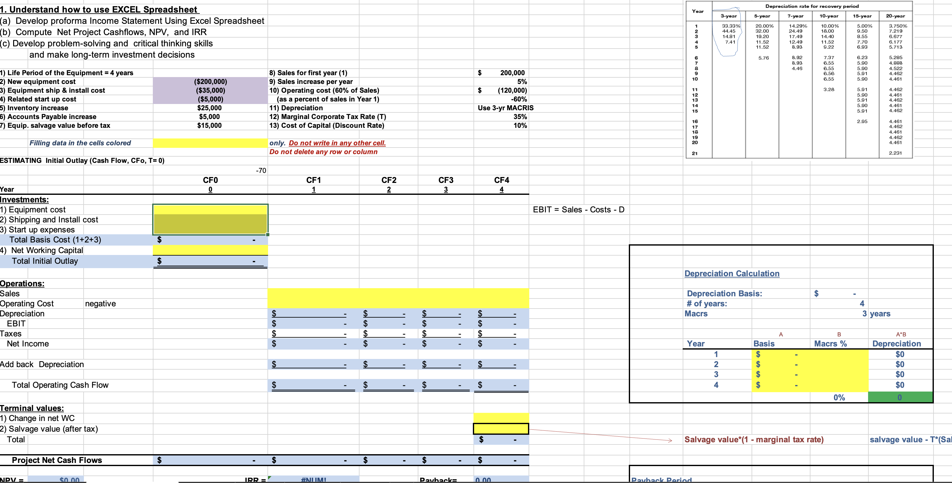 1. Understand how to use EXCEL Spreadsheet (a) Develop proforma Income Statement