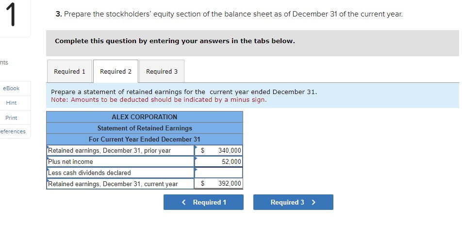 the following components of stockholders' equity at December 31 of the prior
