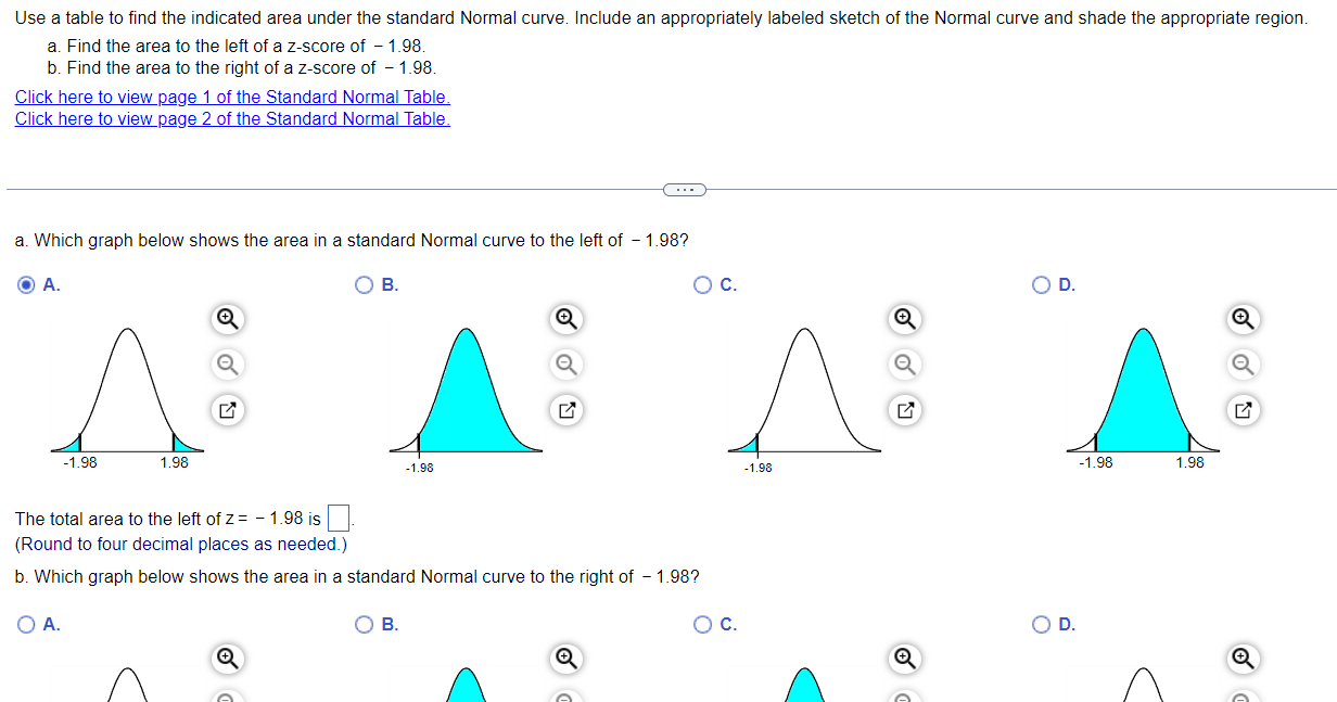 Use a table to find the indicated area under the standard Normal