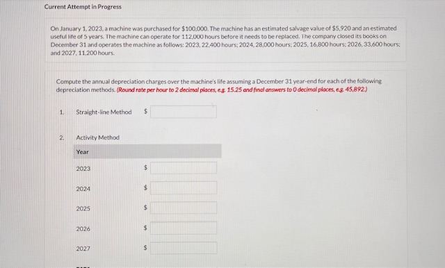 Current Attempt in Progress On January 1, 2023, a machine was purchased
