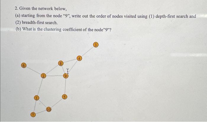 2. Given the network below, (a) starting from the node "9", write