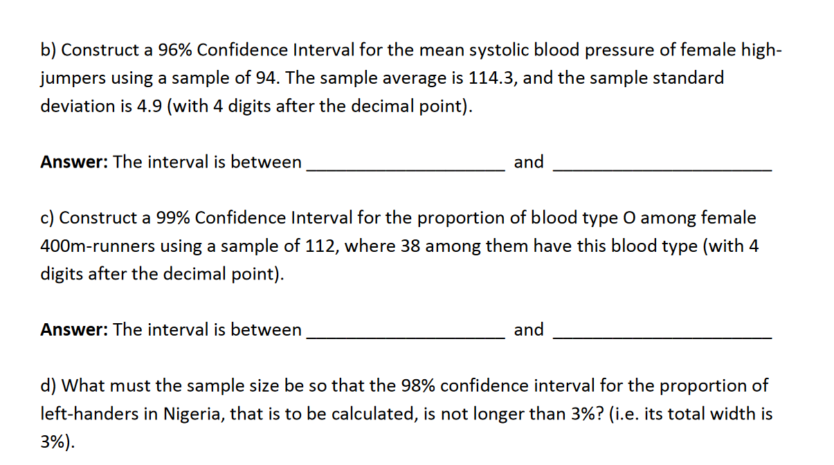 b) Construct a 96% Confidence Interval for the mean systolic blood pressure