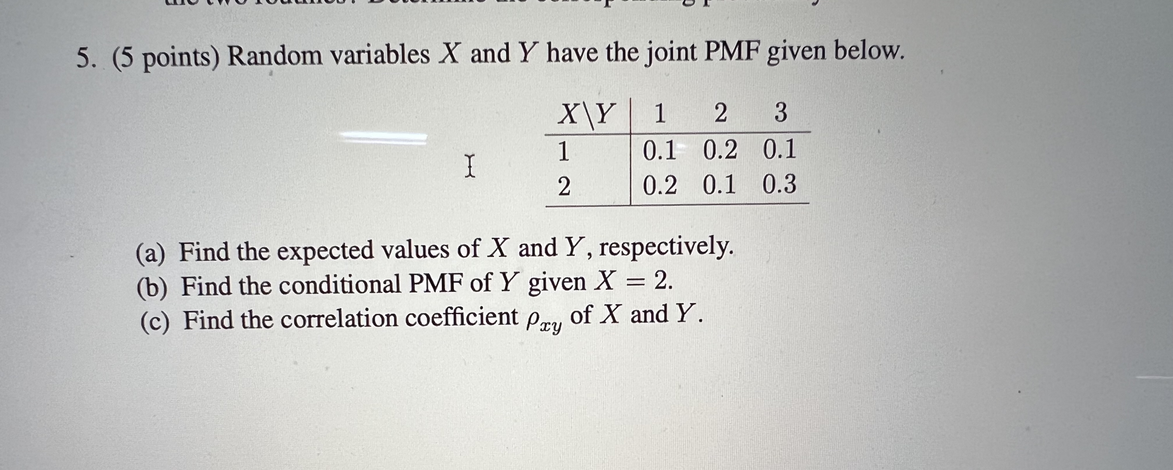 5. (5 points) Random variables X and Y have the joint PMF