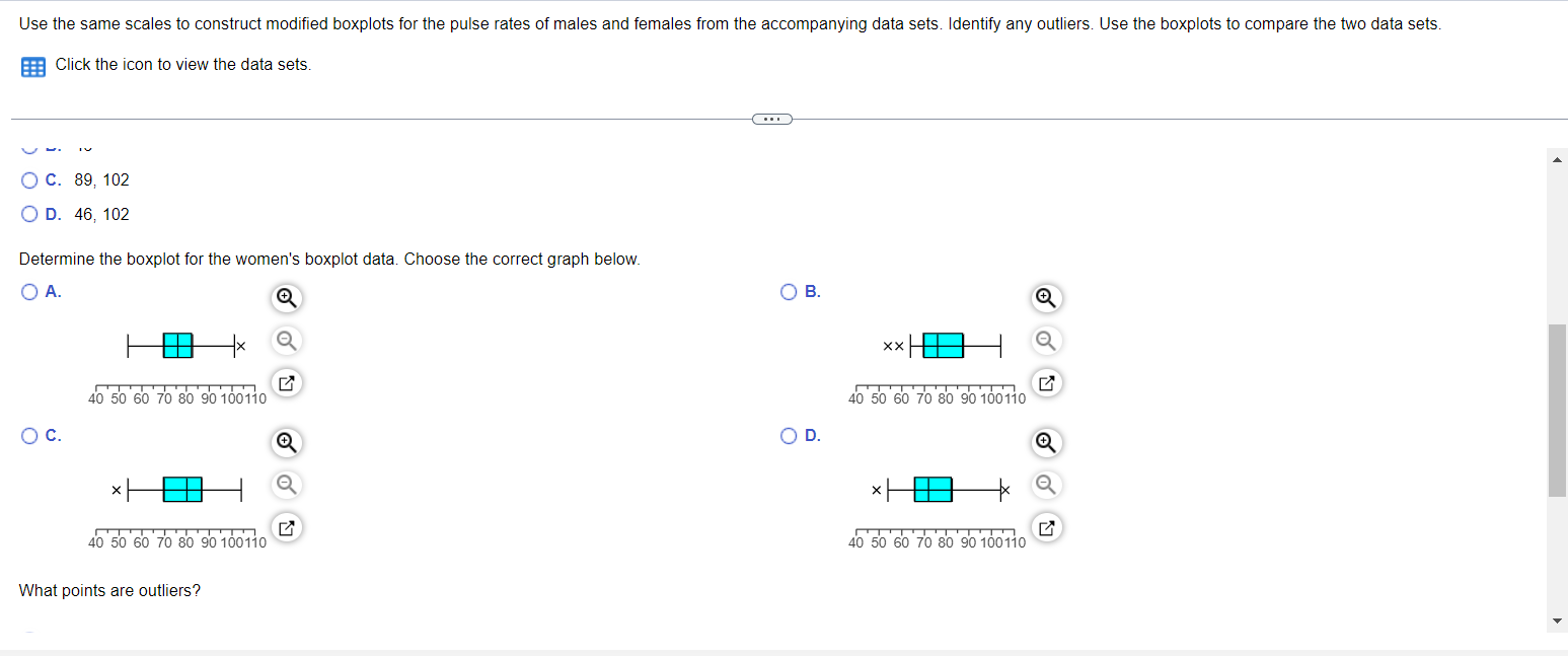 Use the boxplots to compare the two data sets. Click the icon