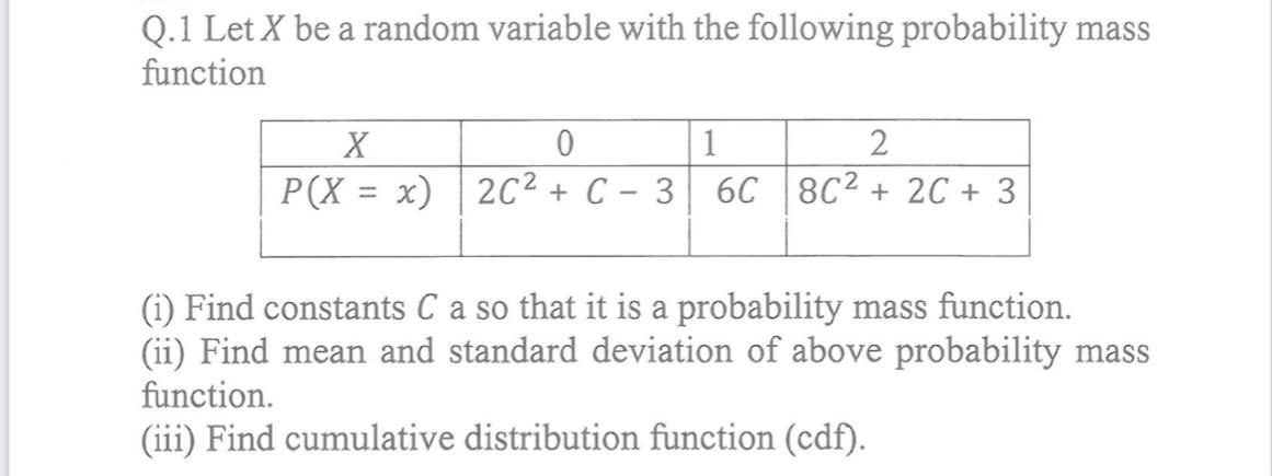Q.1 Let X be a random variable with the following probability mass
