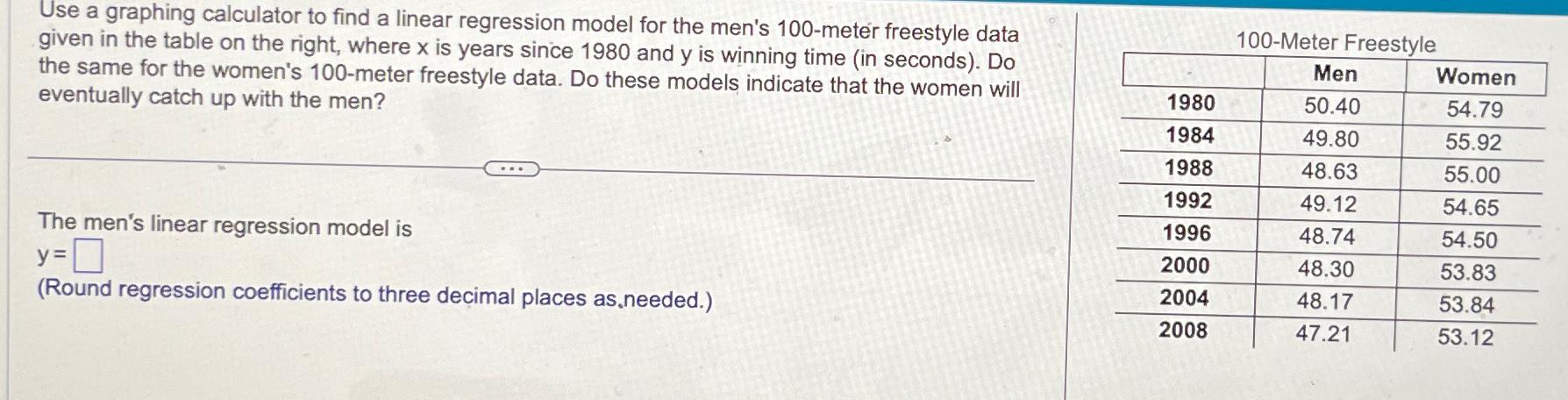 Use a graphing calculator to find a linear regression model for the