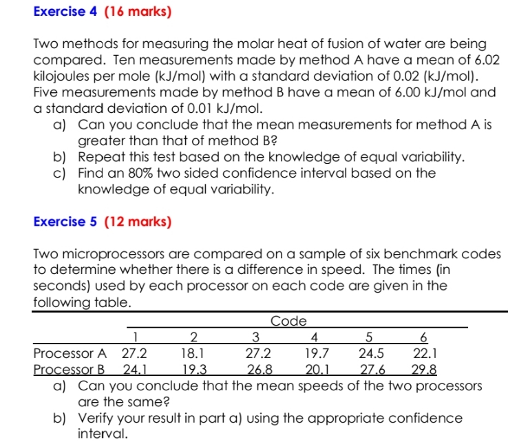 Exercise 4 (16 marks) Two methods for measuring the molar heat of