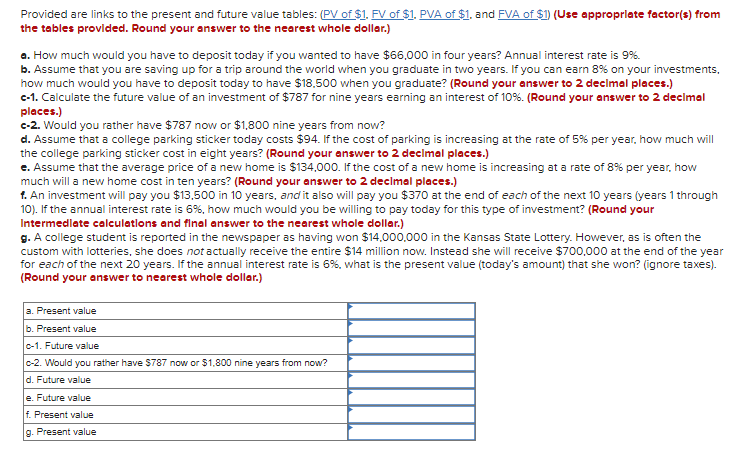 Provided are links to the present and future value tables: (PV of