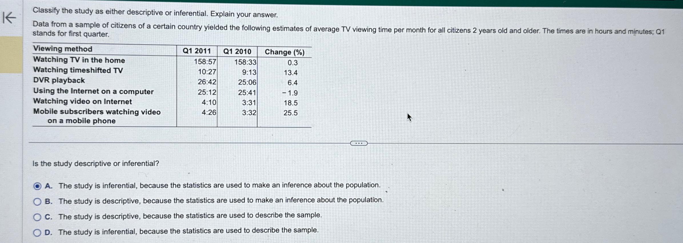 K Classify the study as either descriptive or inferential. Explain your answer.