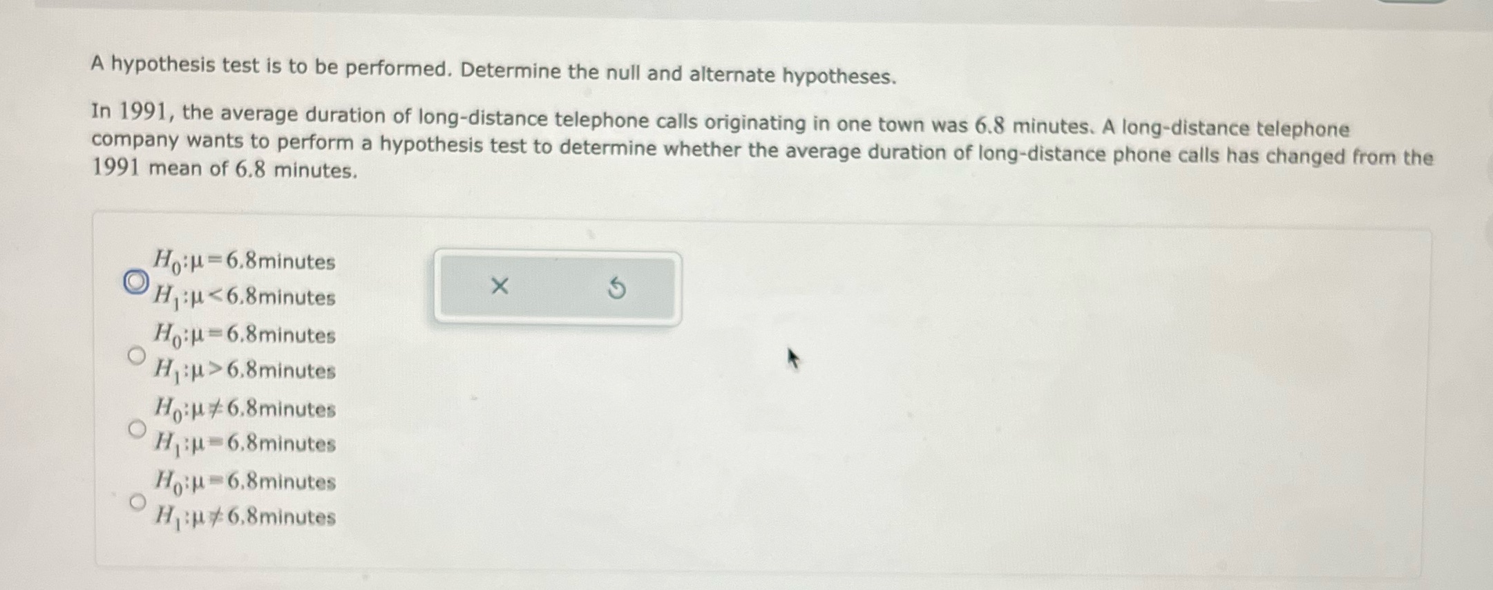 A hypothesis test is to be performed. Determine the null and alternate