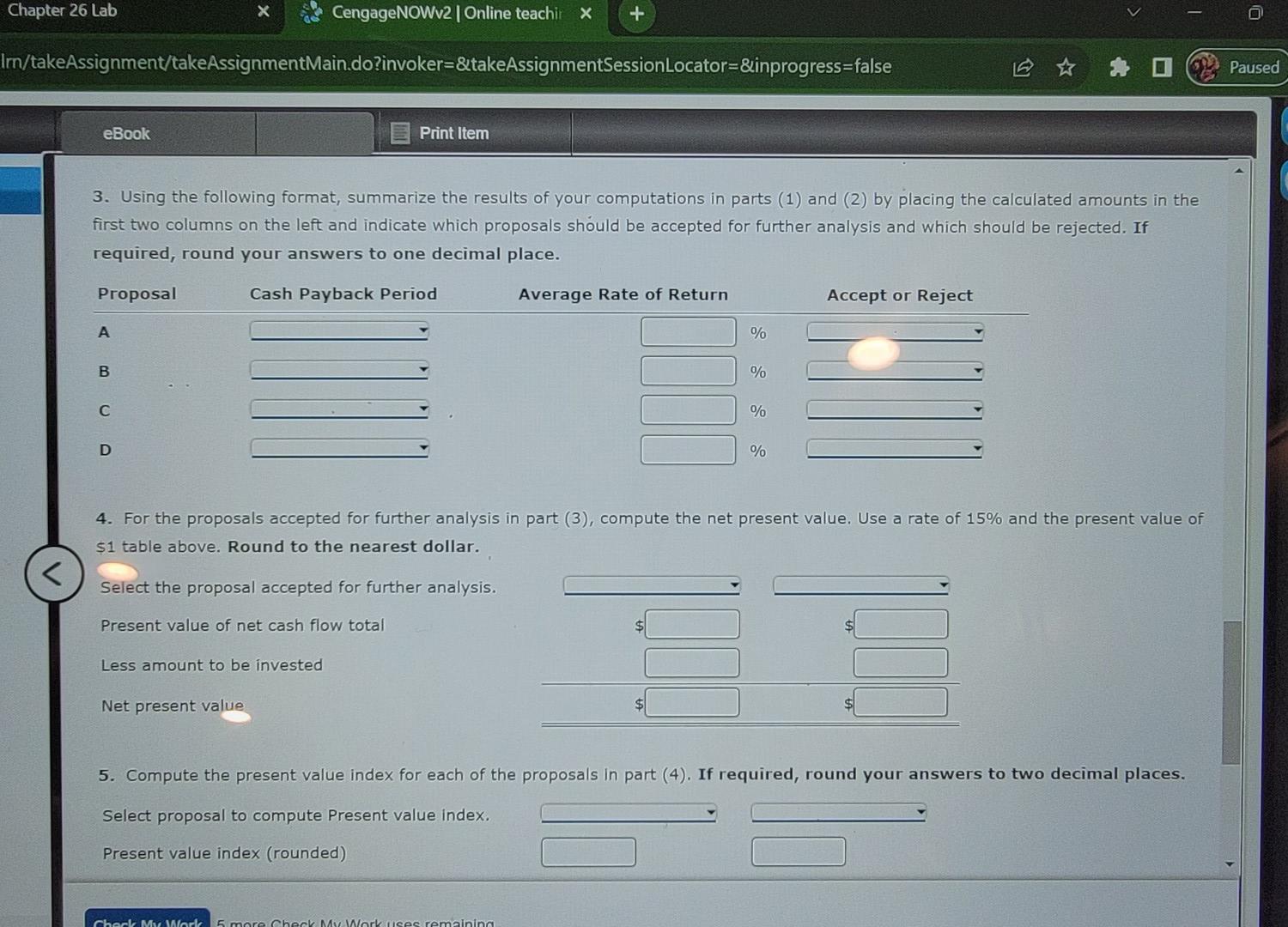 Year Income Flow Proposal A: $500,000 1 $ 45,000 $ 145,000 2