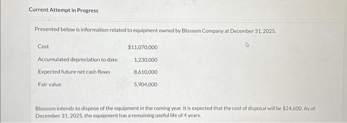 Current Attempt in Progress Presented below is information related to equipment owned