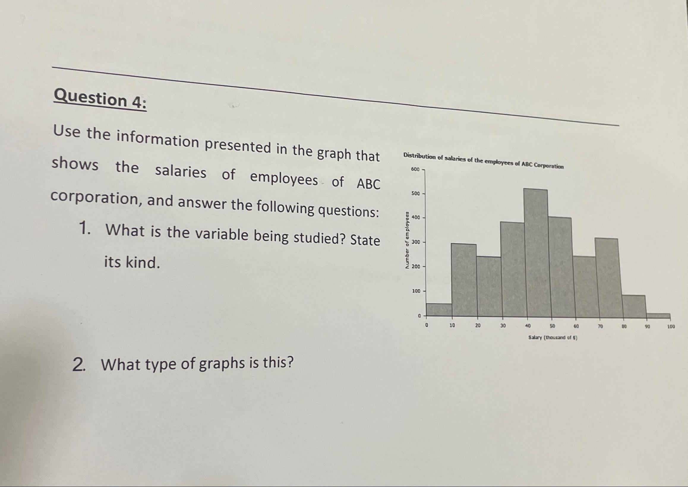 Question 4: Use the information presented in the graph that shows the