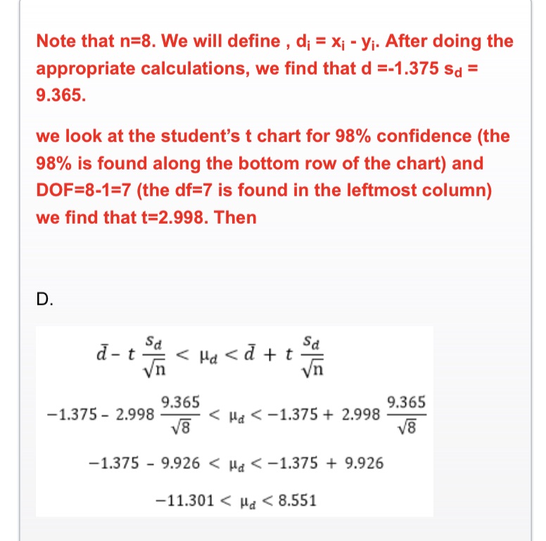 Note that n=8. We will define, d = x; - yi. After
