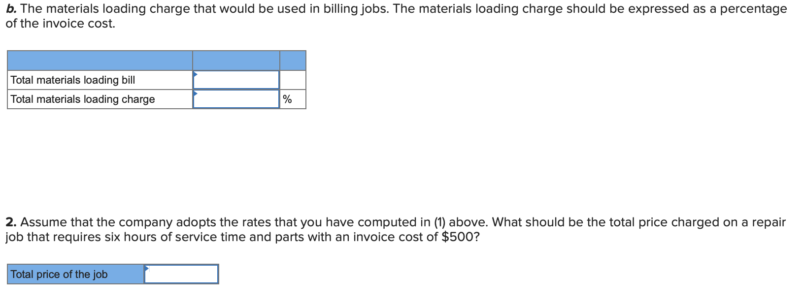 b. The materials loading charge that would be used in billing jobs.
