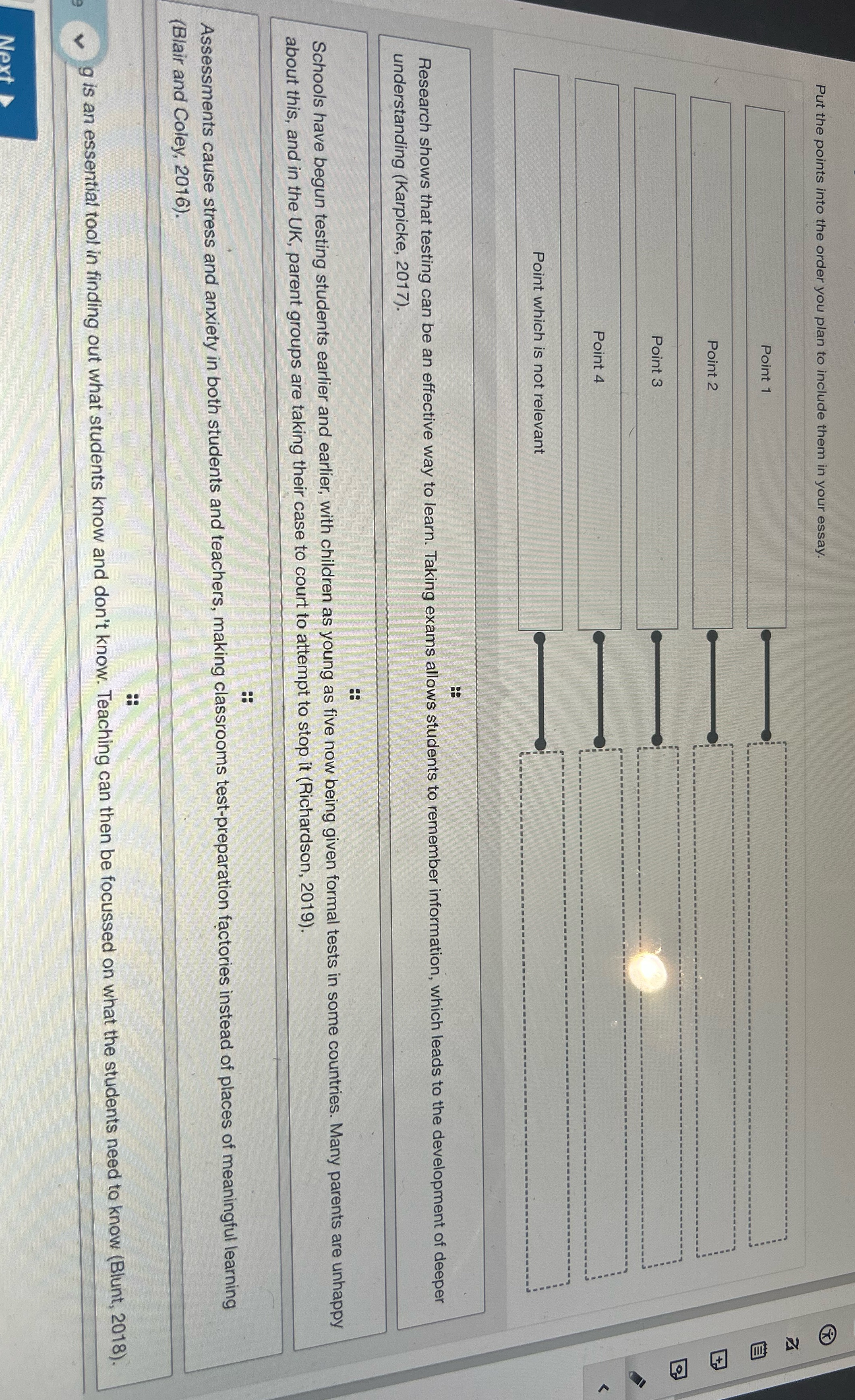 Put the points into the order you plan to include them in