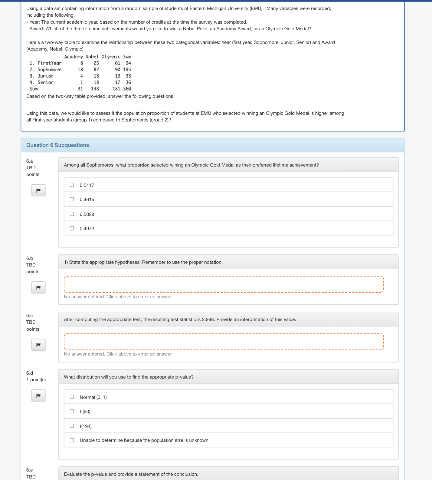 Using a data set containing information from a random sample of students