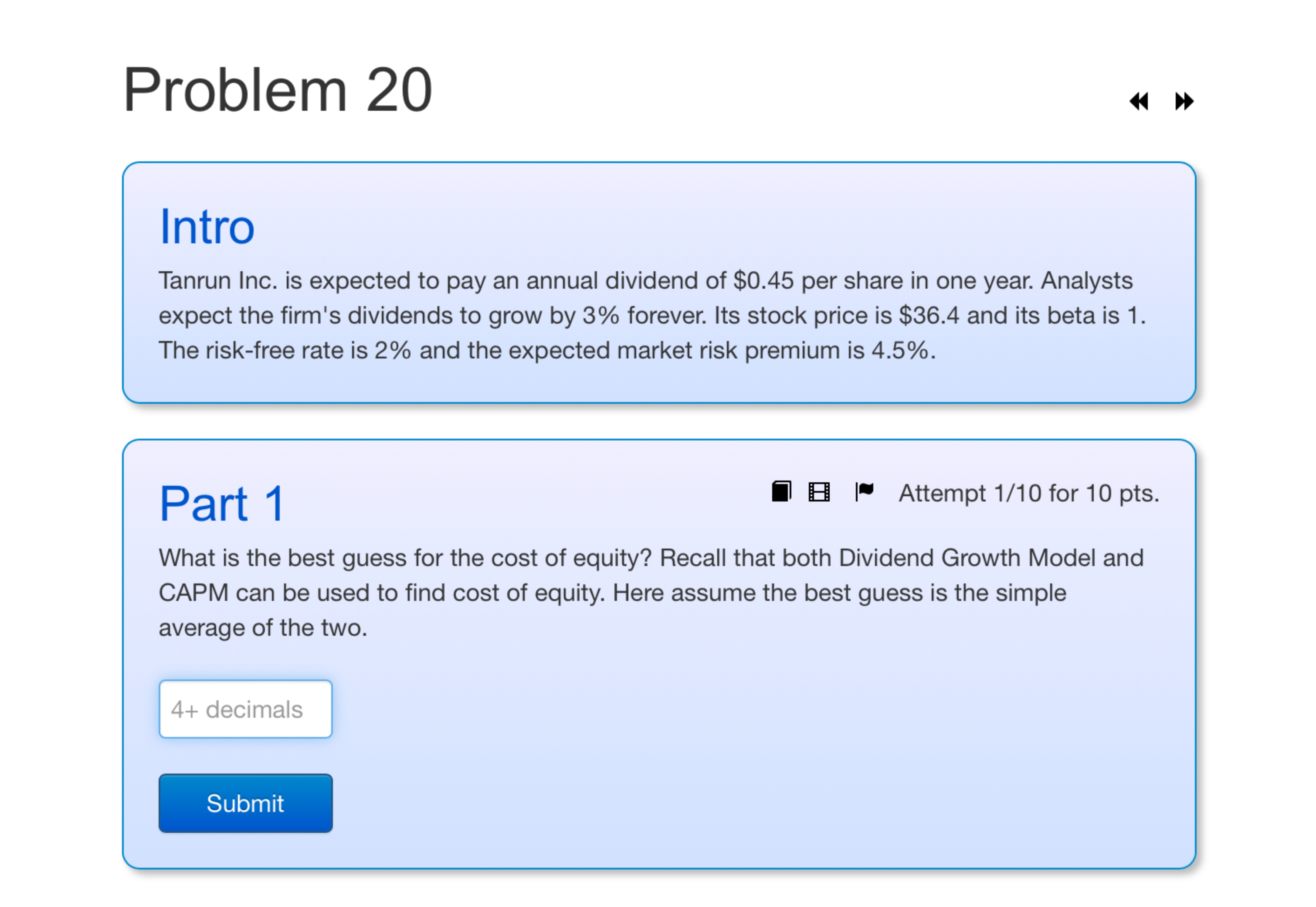 Problem 20 Intro Tanrun Inc. is expected to pay an annual dividend