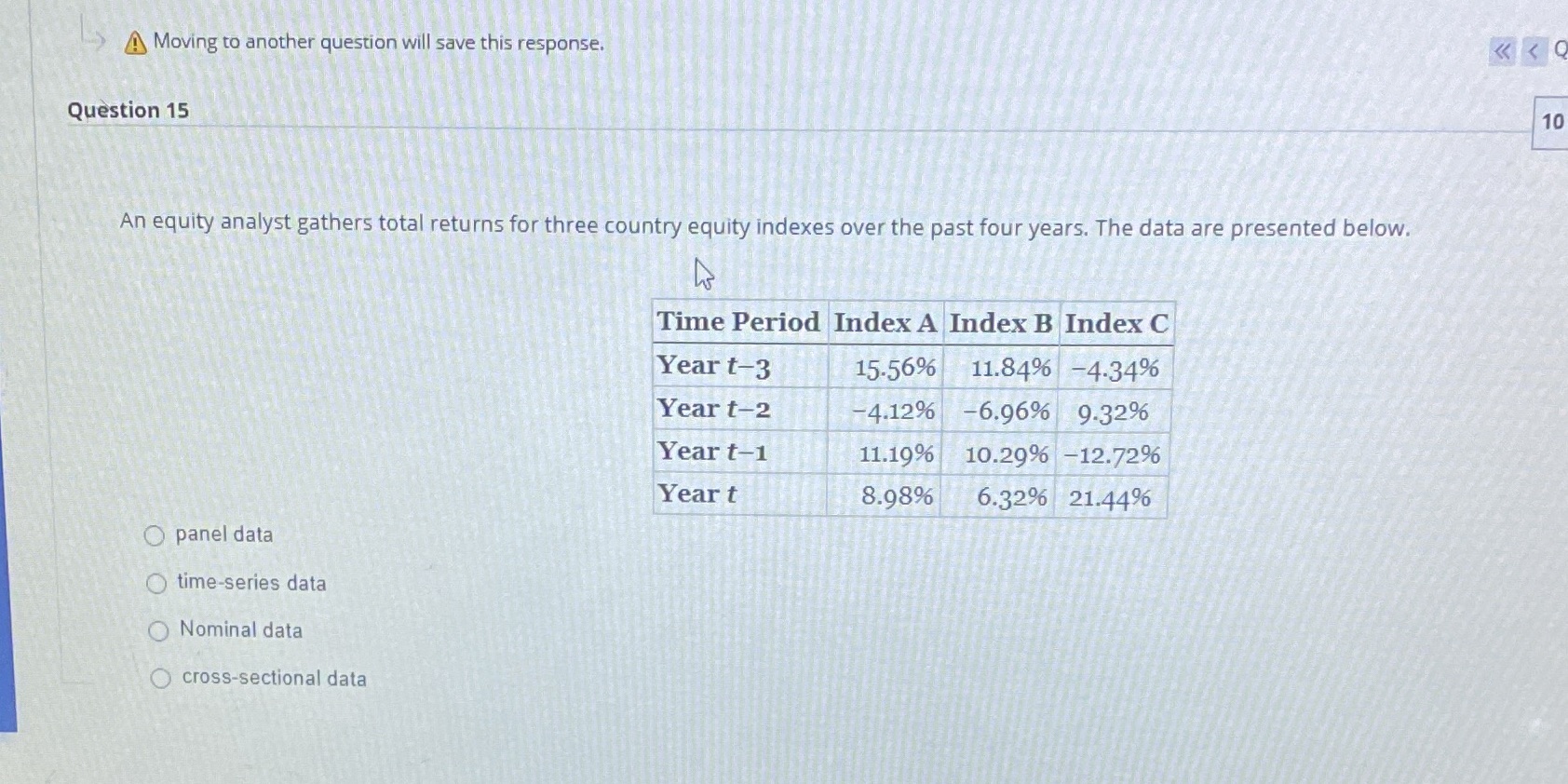 A Moving to another question will save this response. Question 15 An