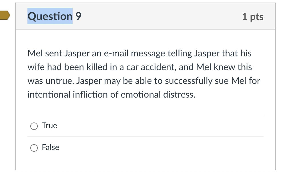 Question 9 1 pts Mel sent Jasper an e-mail message telling Jasper