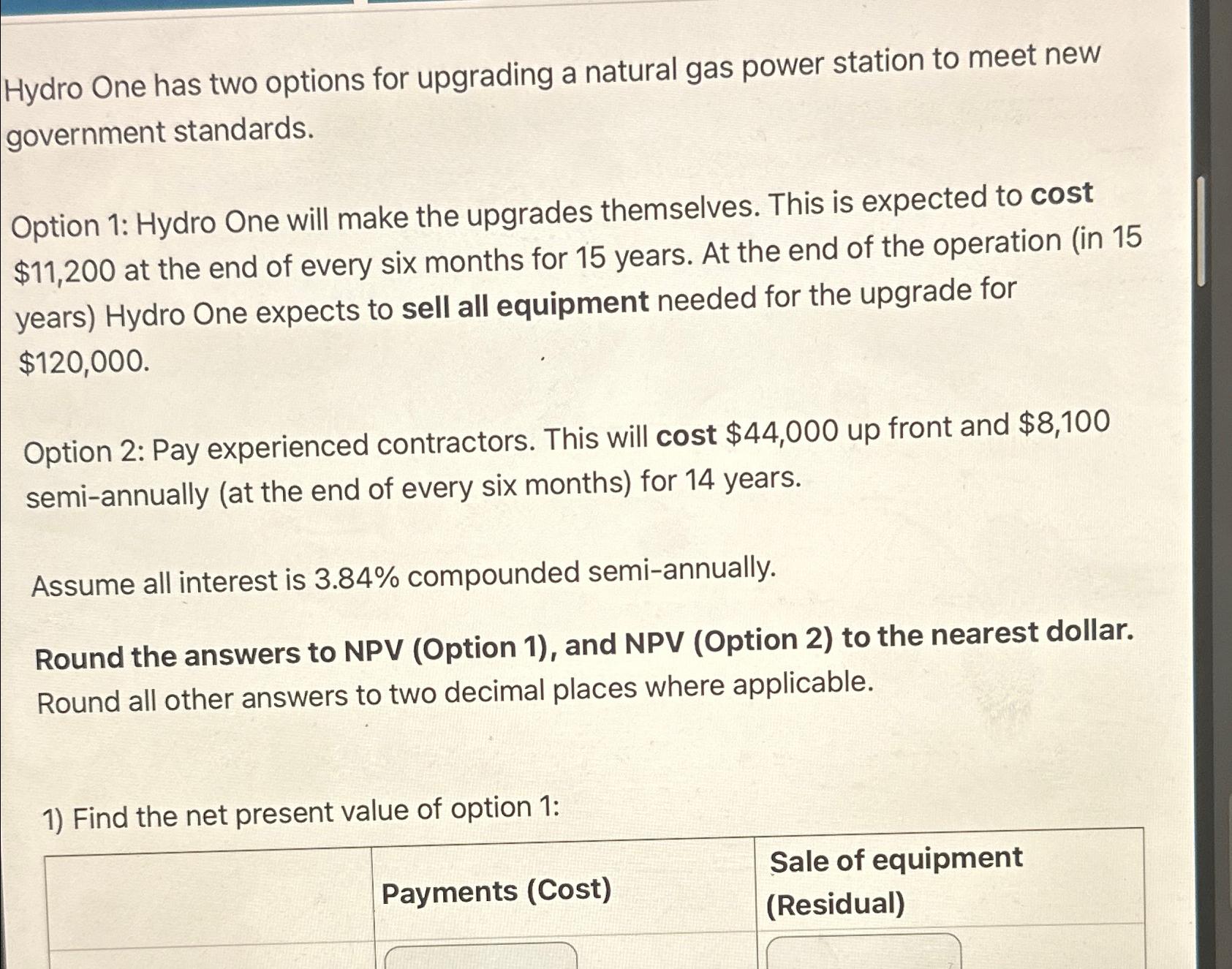 Hydro One has two options for upgrading a natural gas power station