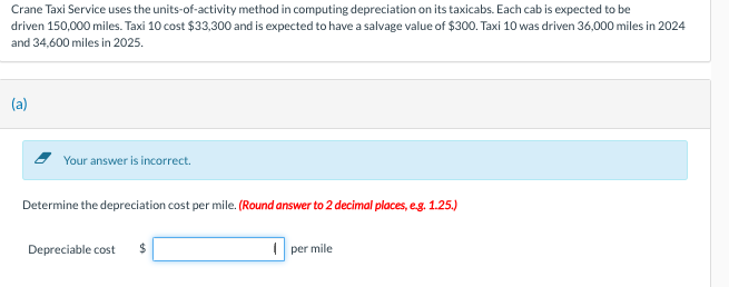 Crane Taxi Service uses the units-of-activity method in computing depreciation on its