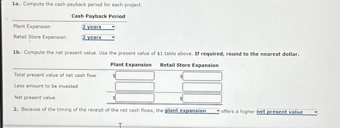 Inc. is considering two investment projects. The estimated net cash flows from