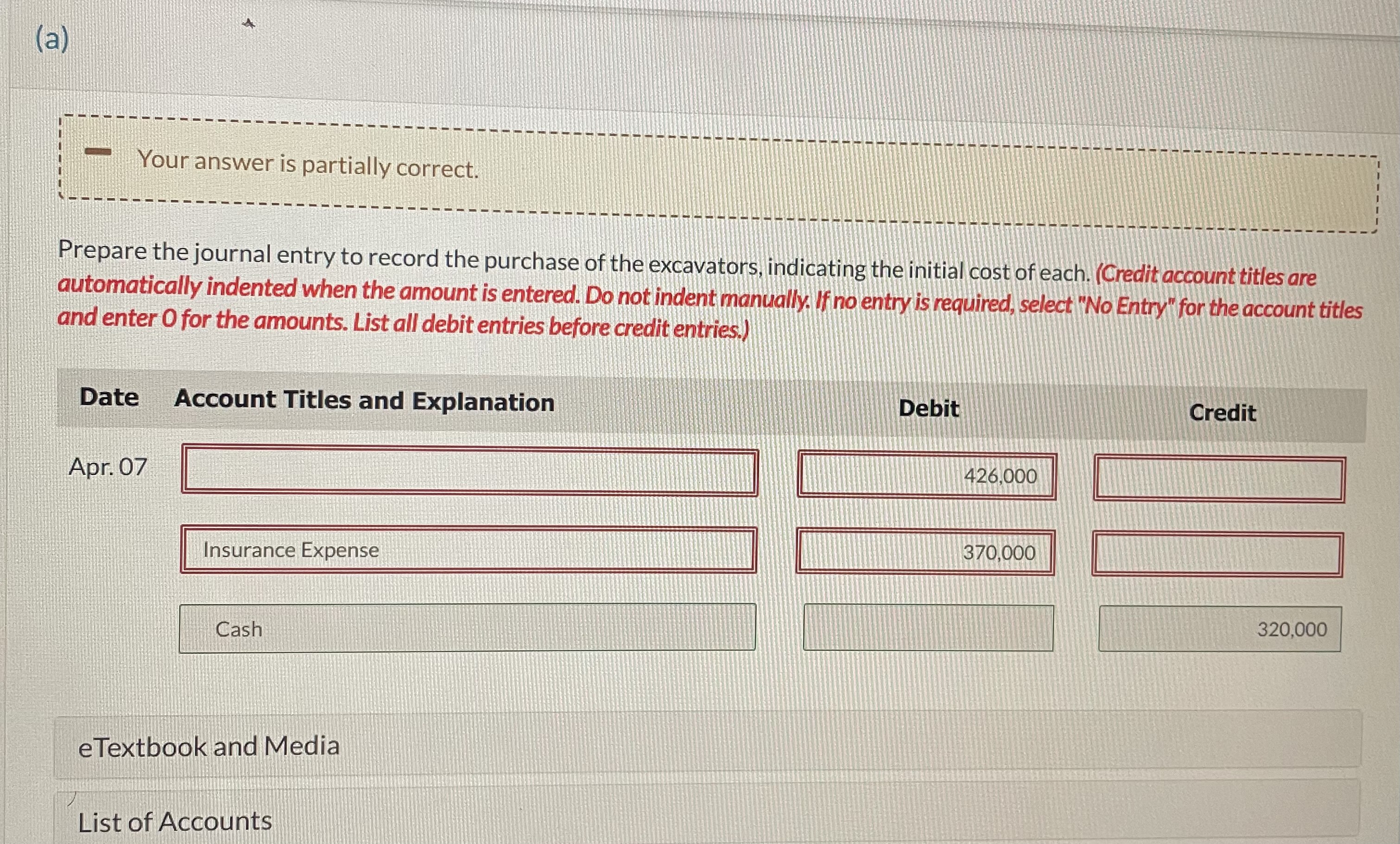 (a) Your answer is partially correct. Prepare the journal entry to record
