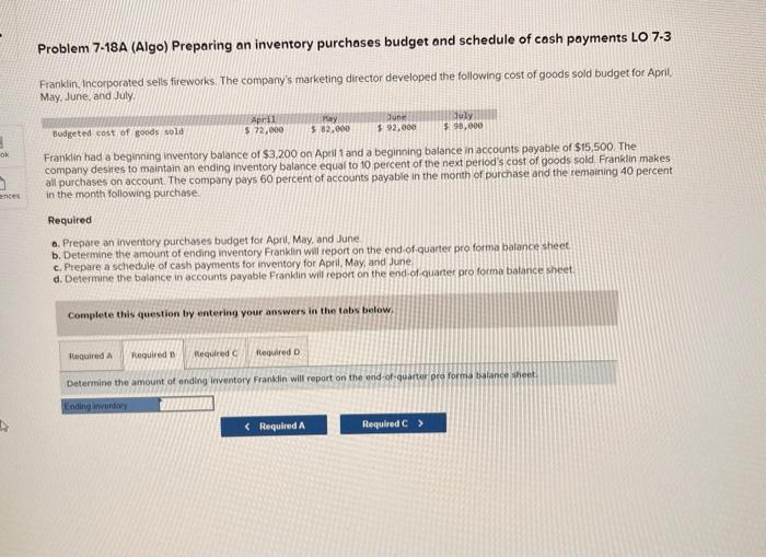 cash payments LO 7-3 Franklin, Incorporated sells fireworks. The company's marketing director