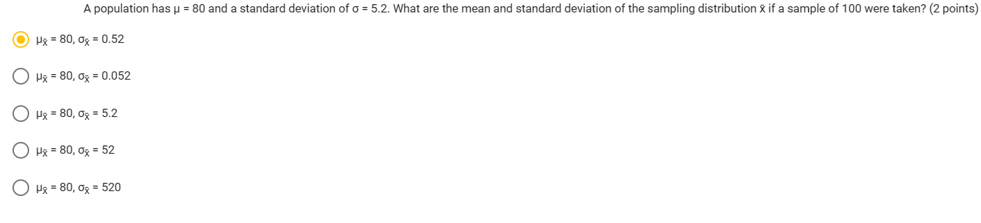 A population has = 80 and a standard deviation of = 5.2.