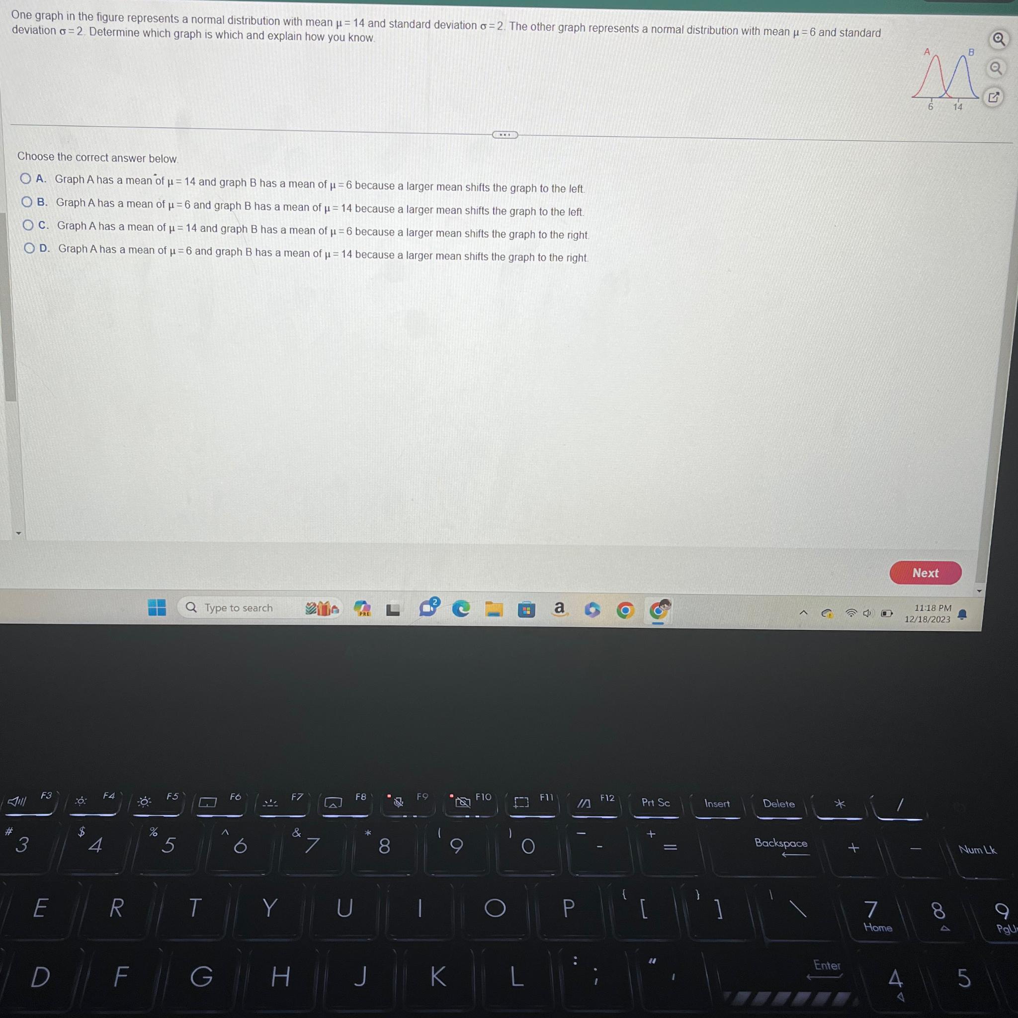 One graph in the figure represents a normal distribution with mean =