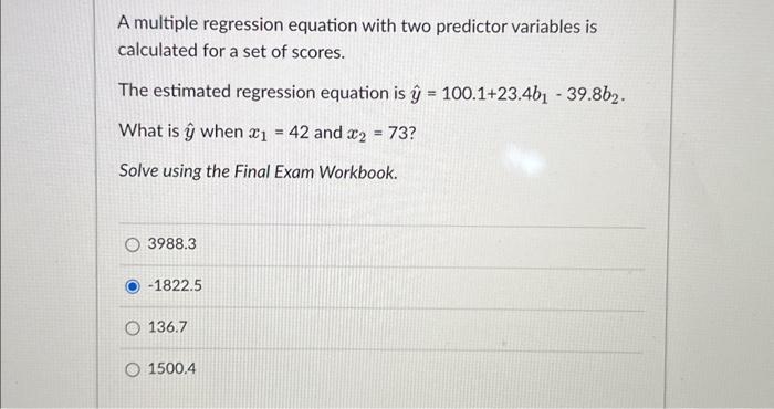 A multiple regression equation with two predictor variables is calculated for a