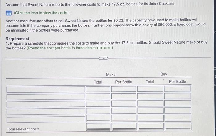 Assume that Sweet Nature reports the following costs to make 17.5 oz.