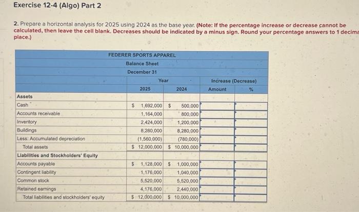 the balance sheet data for 2025 and 2024. Express each amount as