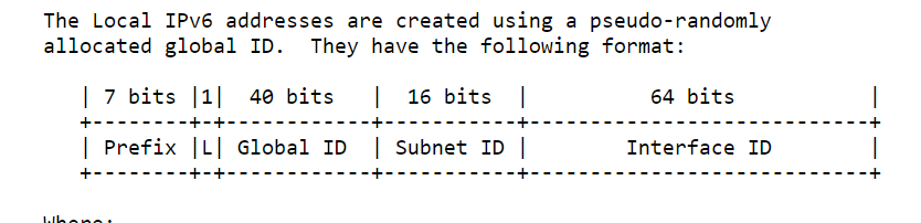 The Local IPv6 addresses are created using a pseudo-randomly allocated global ID.