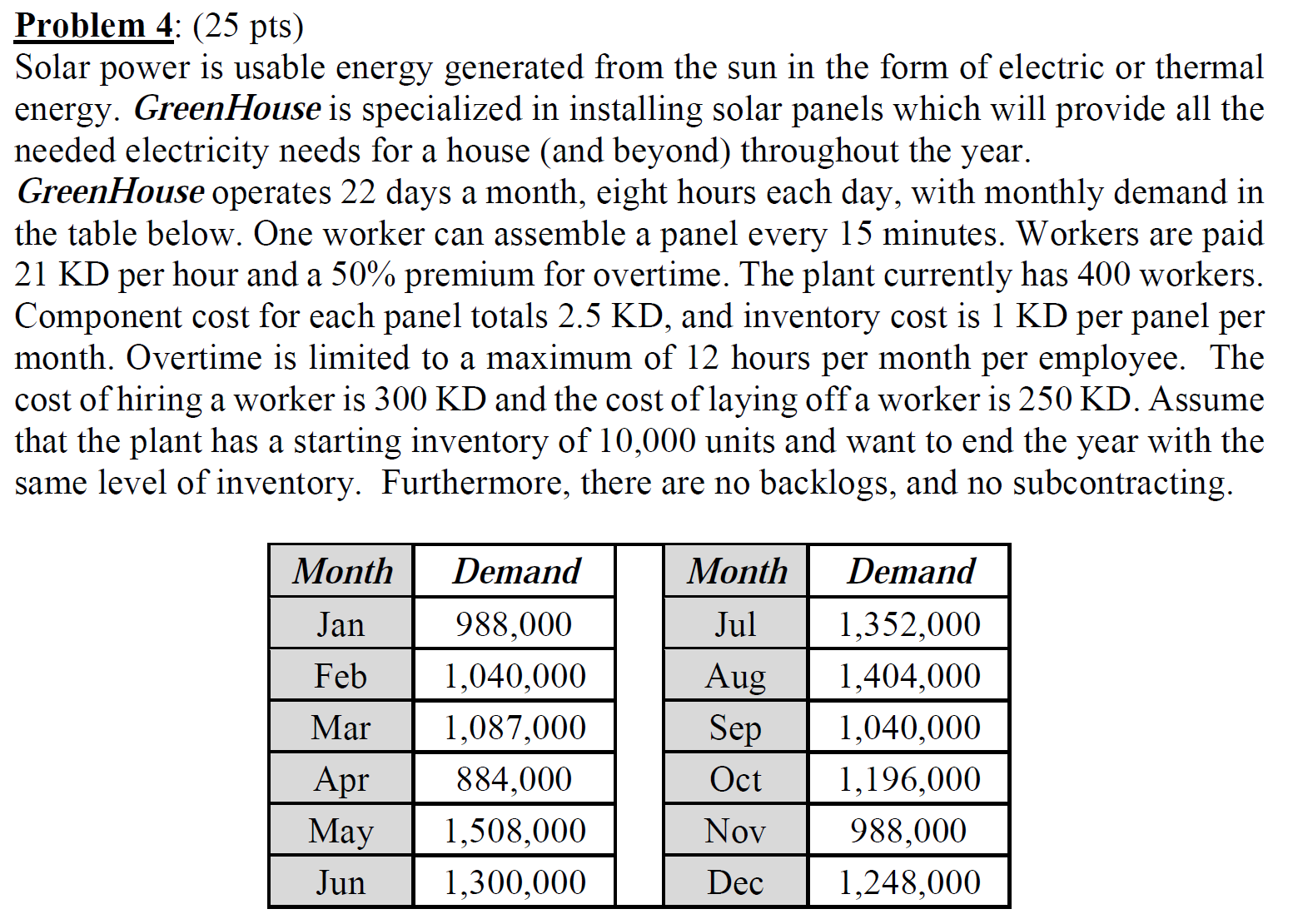 Problem 4: (25 pts) Solar power is usable energy generated from the