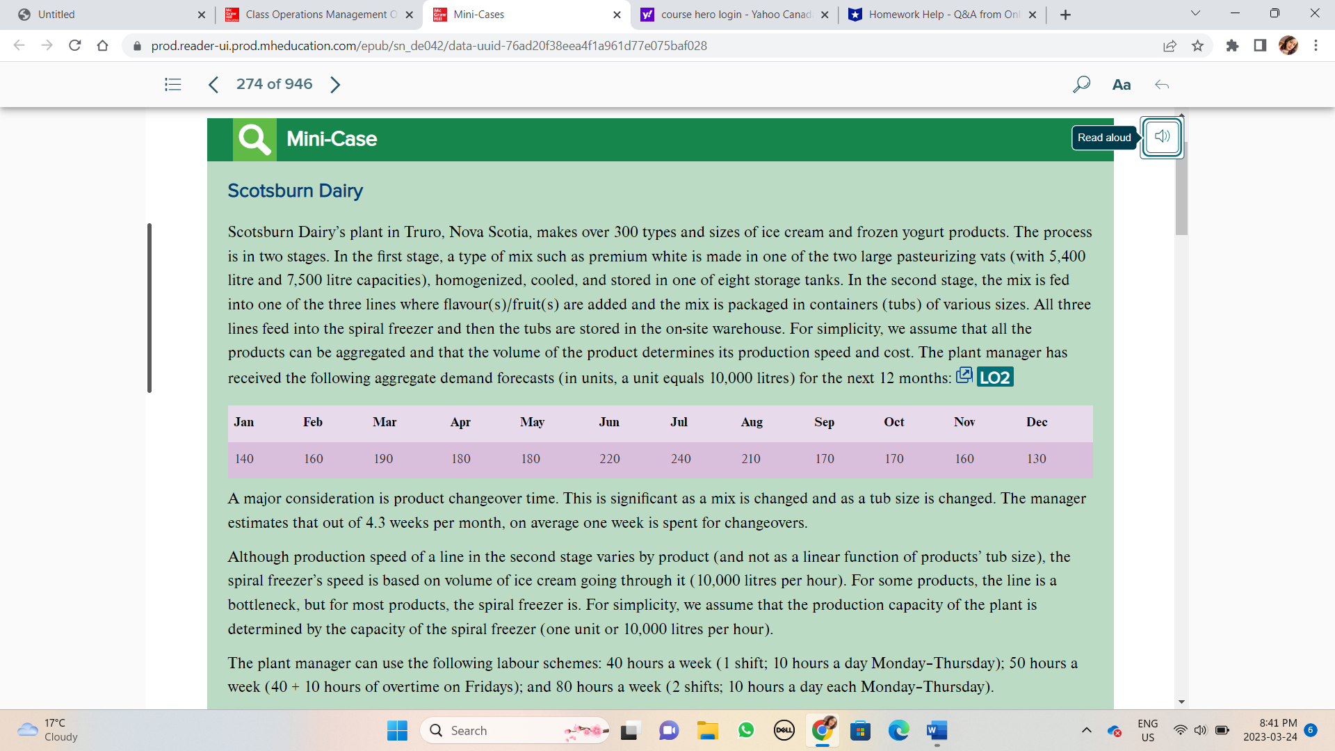 Untitled 17C Cloudy Class Operations Management O X Graw Mini-Cases y! course