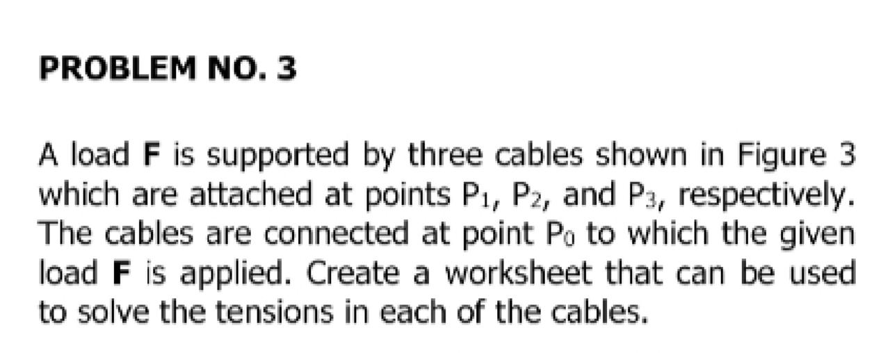 PROBLEM NO. 3 A load F is supported by three cables shown