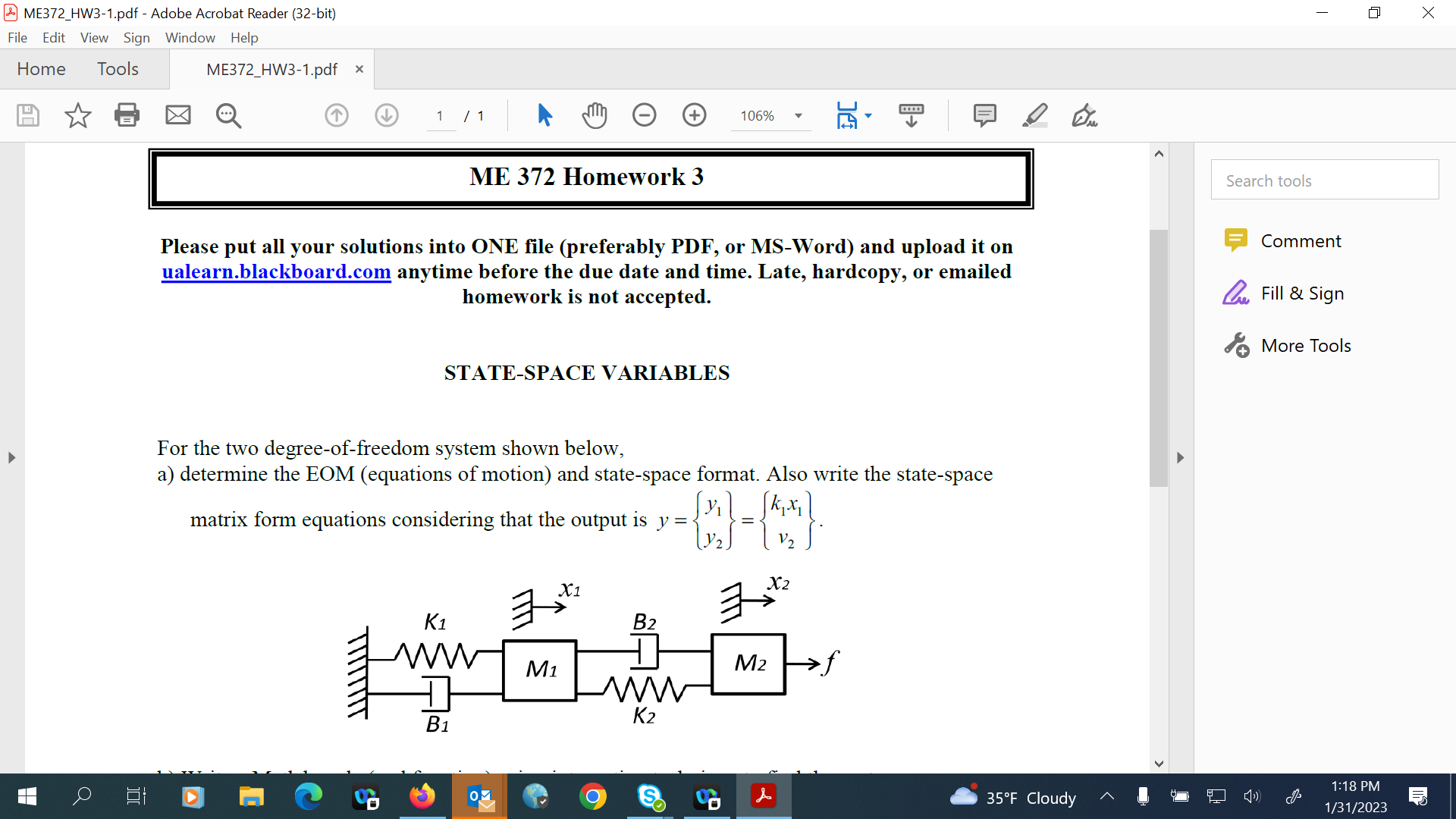 ME372_HW3-1.pdf - Adobe Acrobat Reader (32-bit) File Edit View Sign Window Help